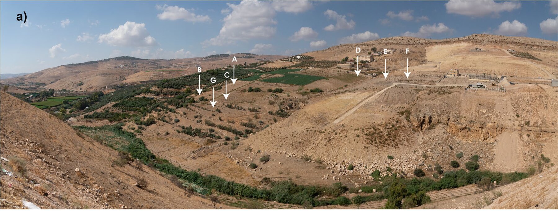 The terraces of Kharaysin above the Zarqa valley, with the excavated areas marked